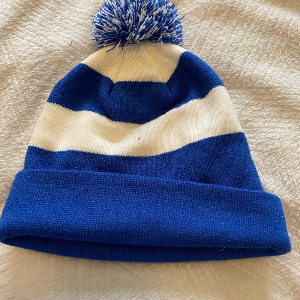 Cejon Blue and White Striped Beanie